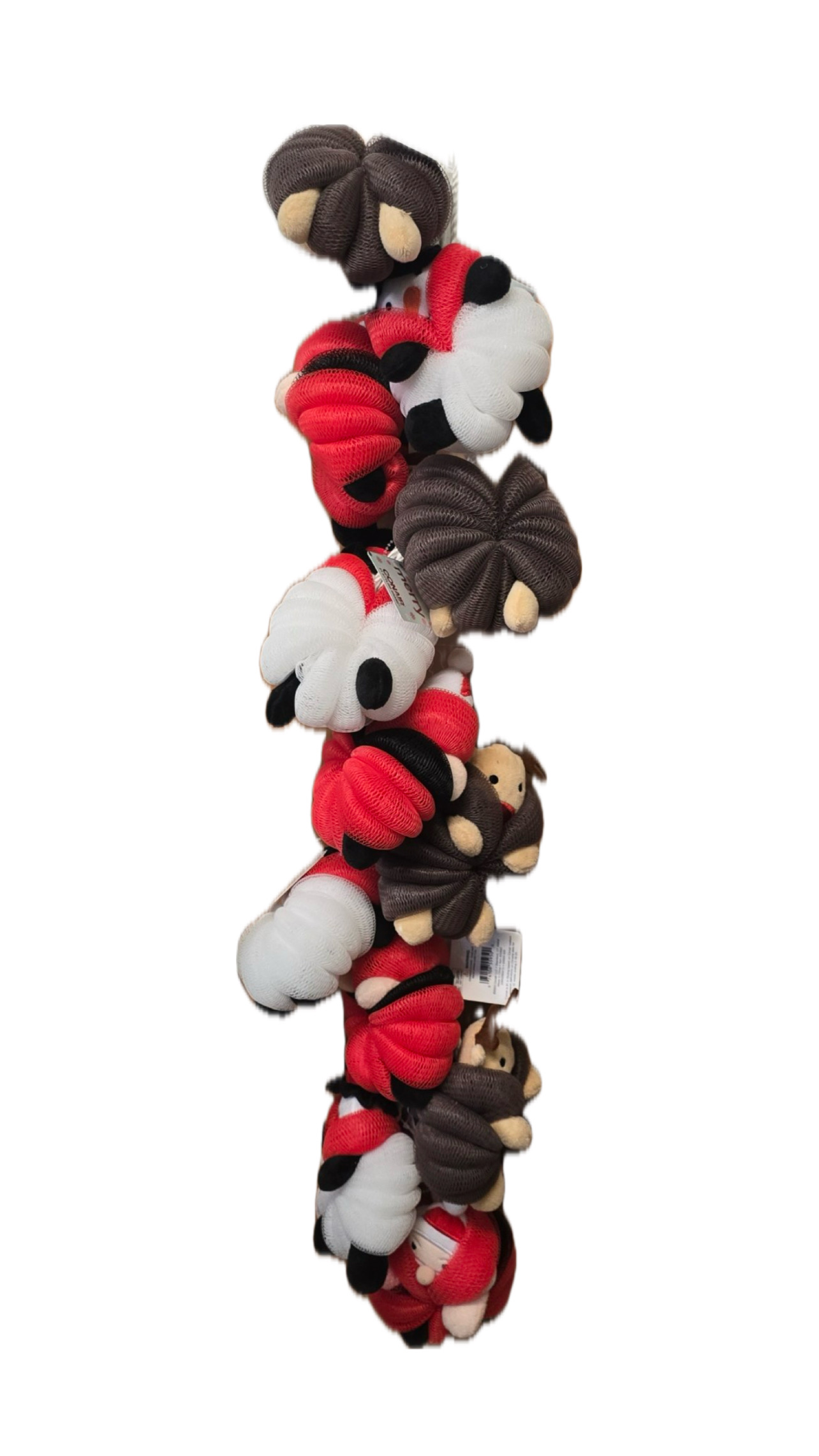 ITEM # 55950 SCUNCI REINDEER AND SNOWMAN BATH LOOFAH CLIP STRIP DISPLAY - PACK 12 - UPC 043194559500